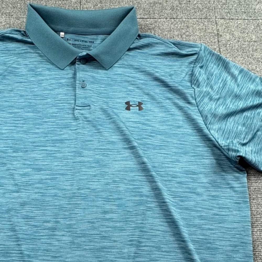 Under Armour Mens XXL Performance Polo Shirt Teal Blue Space Dye Short Sleeve